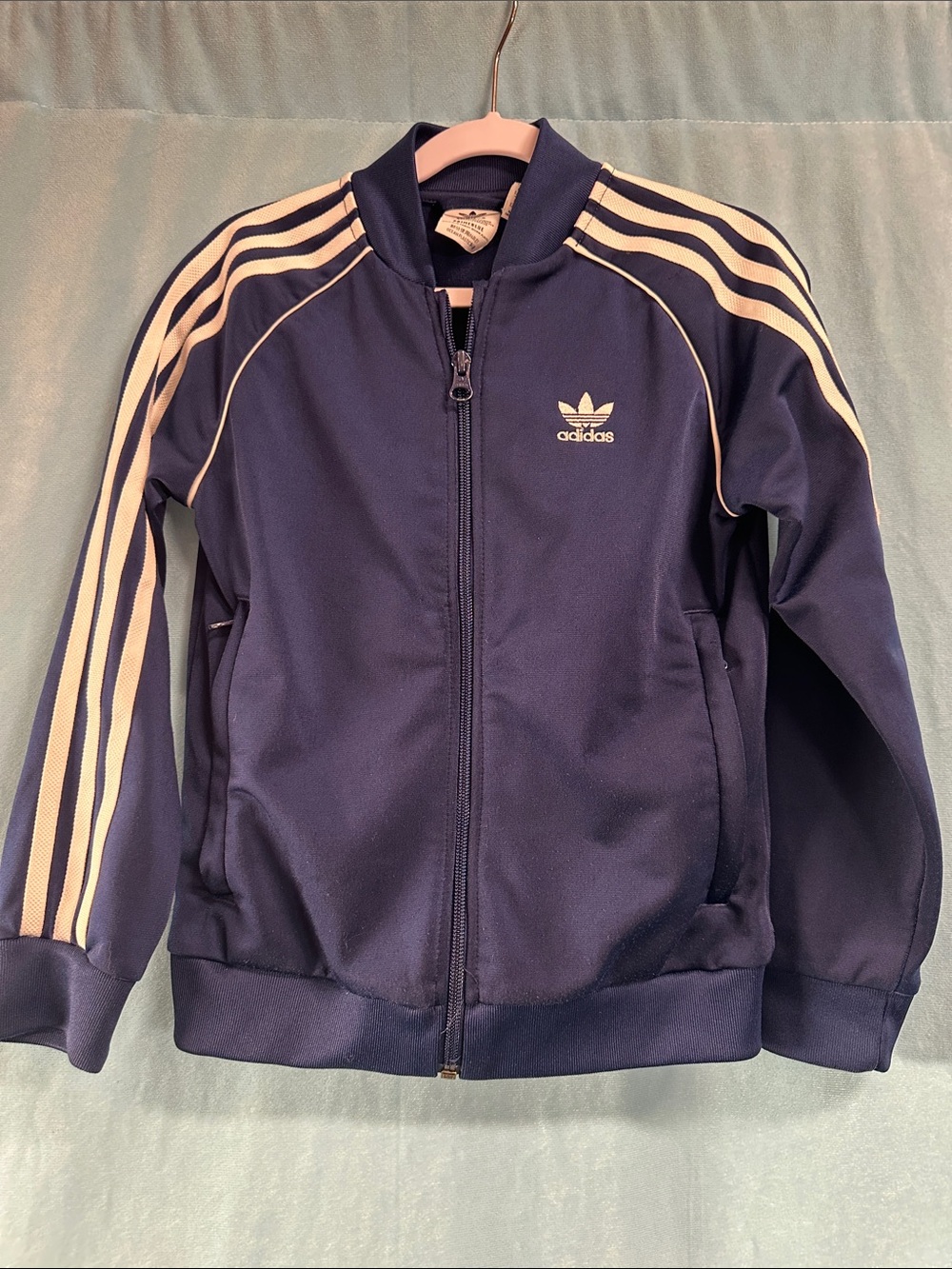 Classic 3 Stripe adidas Kids Navy & White Track Jacket